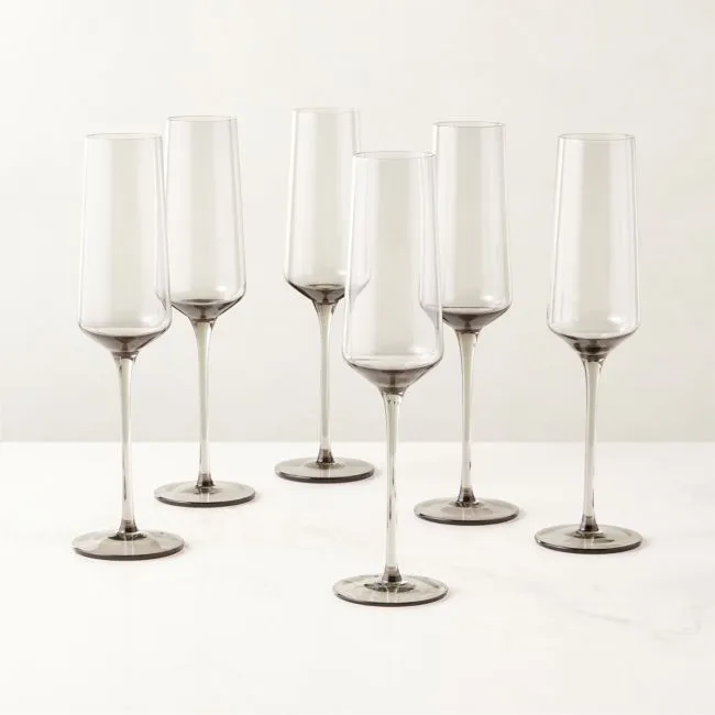 Muse Smoked Glass Champagne Flute Set of 6