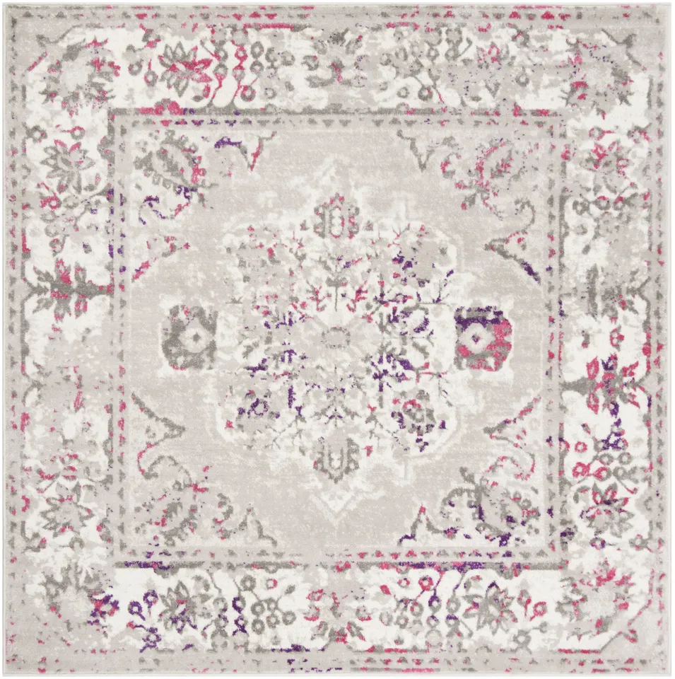 Arlo Home Woven Area Rug, SKY169P, Grey/Pink,  6' 7" X 6' 7" Square