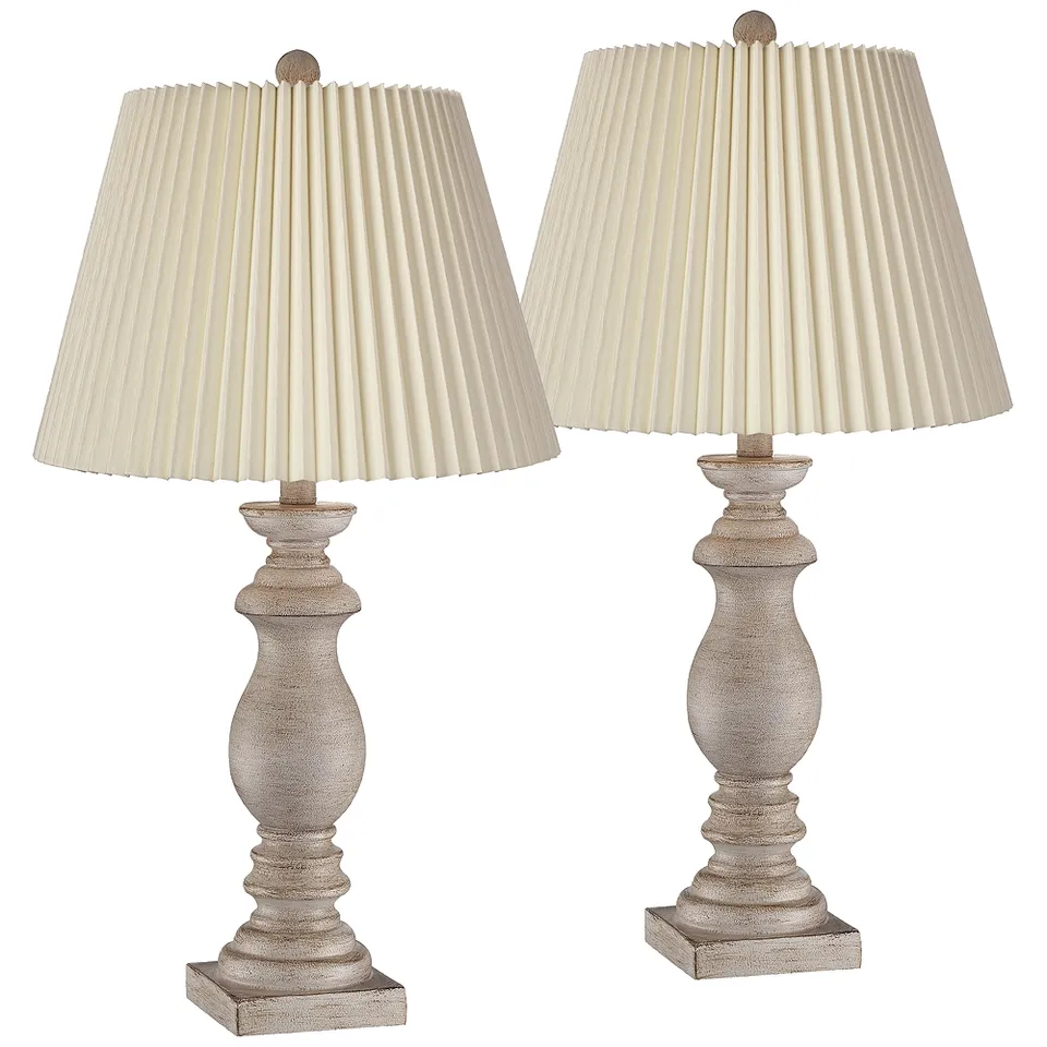 Regency Hill 26 1/2" Patsy White-Washed Faux Wood Table Lamps Set of 2
