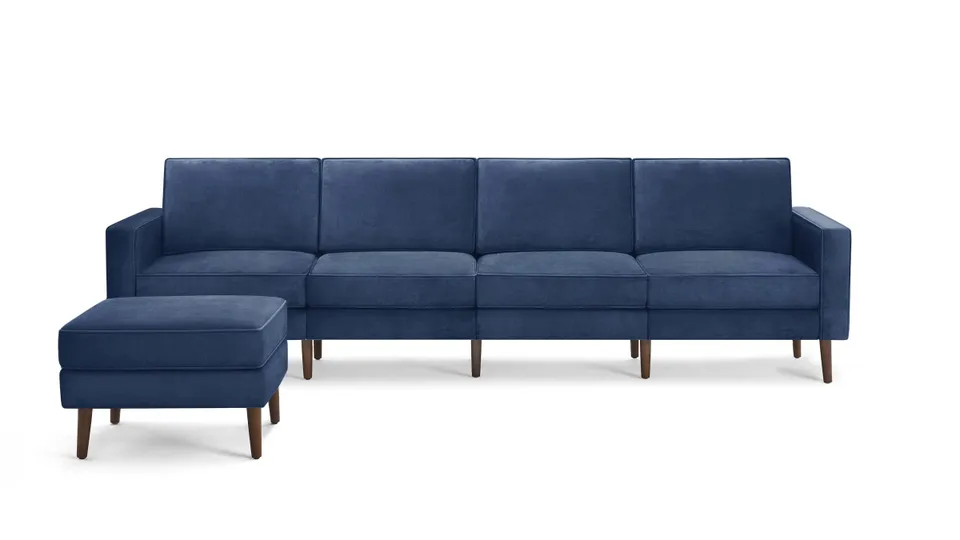 Nomad Velvet King Sofa with Ottoman - Midnight - Performance Velvet / Walnut - Wood