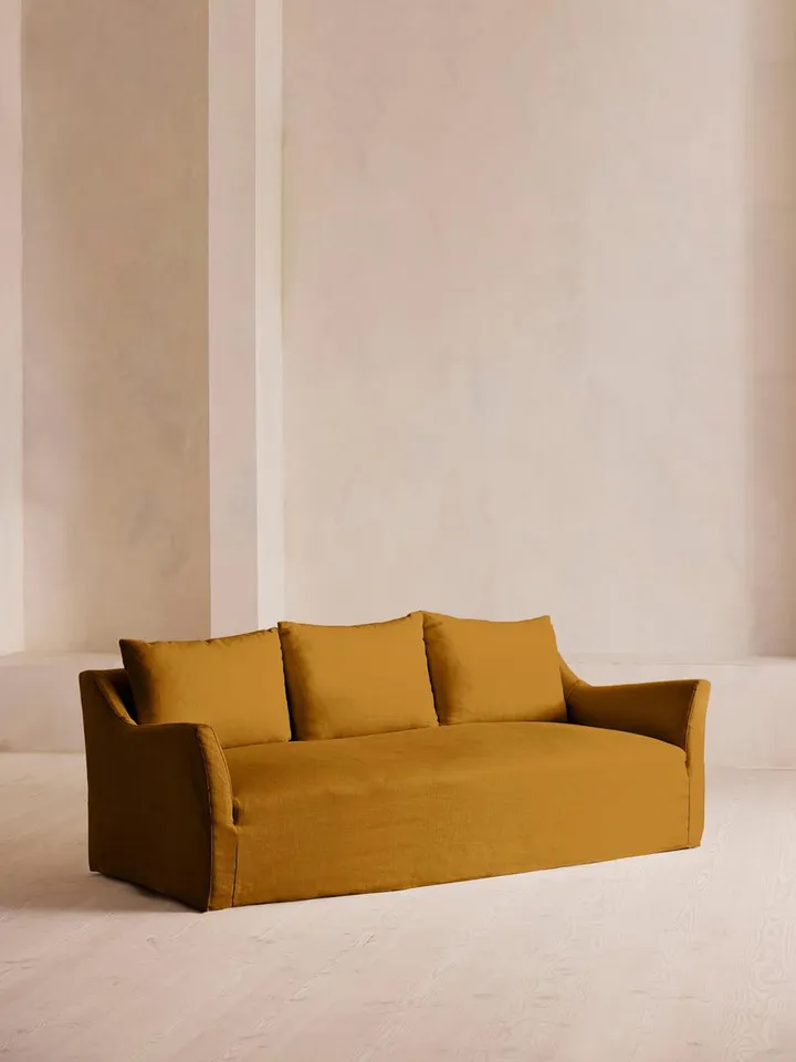 Roma Three Seater Sofa, Linen, Turmeric, US