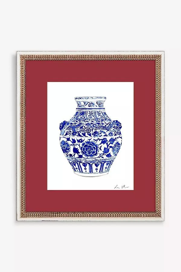 Blue and White China Ginger Jar Vase with Foo Dog Handles Wall Art