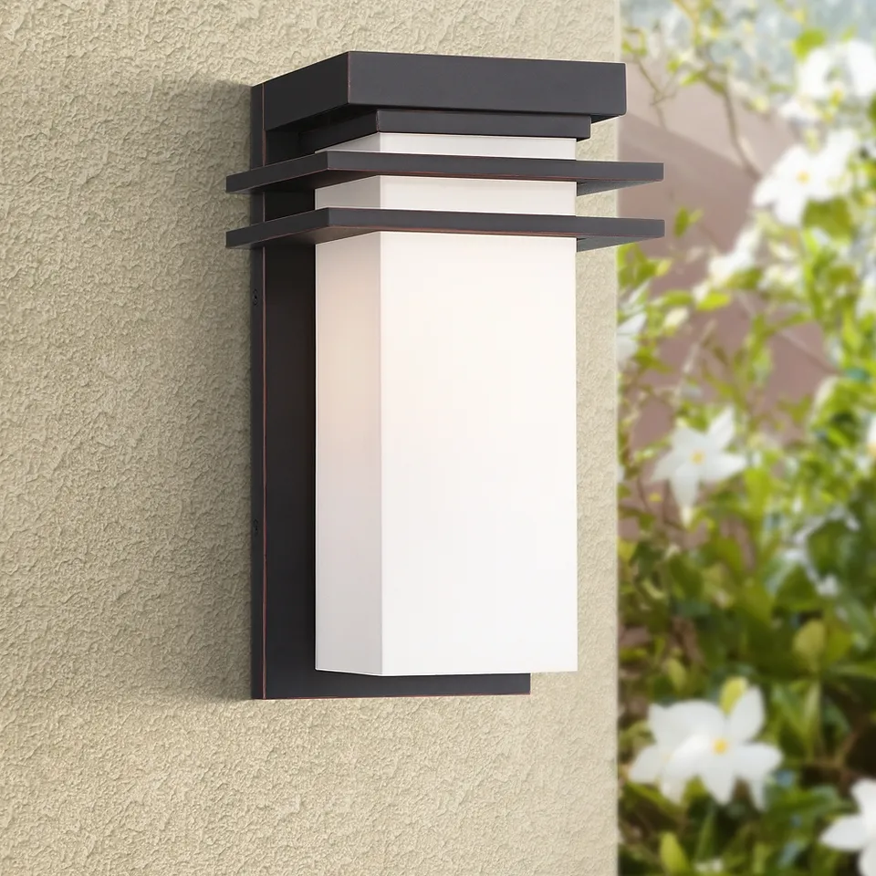 Franklin Iron Bernadine 12" Black and Milk Glass Outdoor Wall Light