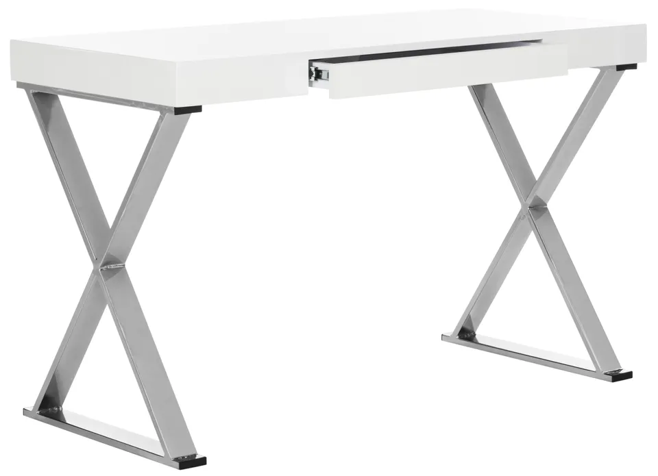 Paley 47'' Wide One Drawer Lacquer & Chrome Desk - White/Chrome