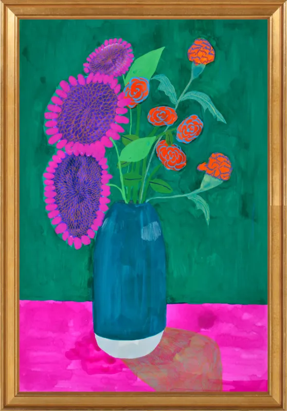vase with sunflowers and carnations  by Christiane Drapela for Artfully Walls