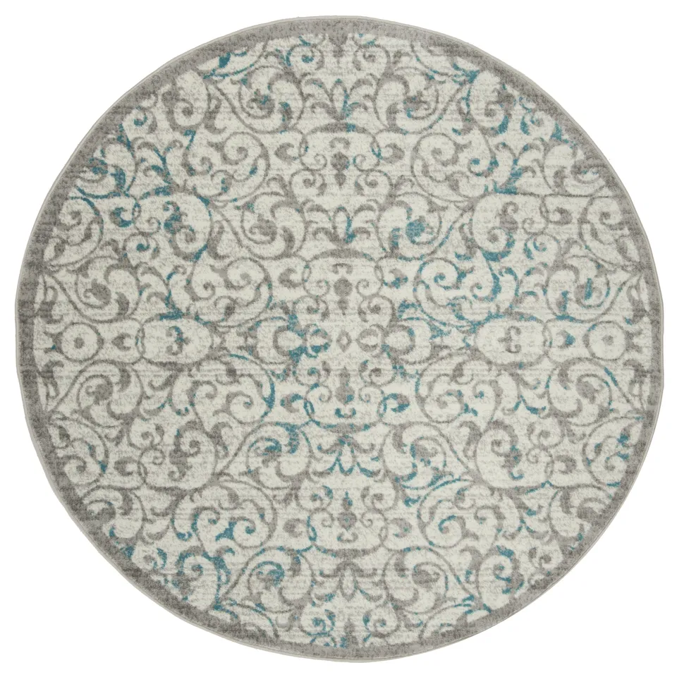 Arlo Home Woven Area Rug, SKY198D, Ivory/Blue,  6' 7" X 6' 7" Round