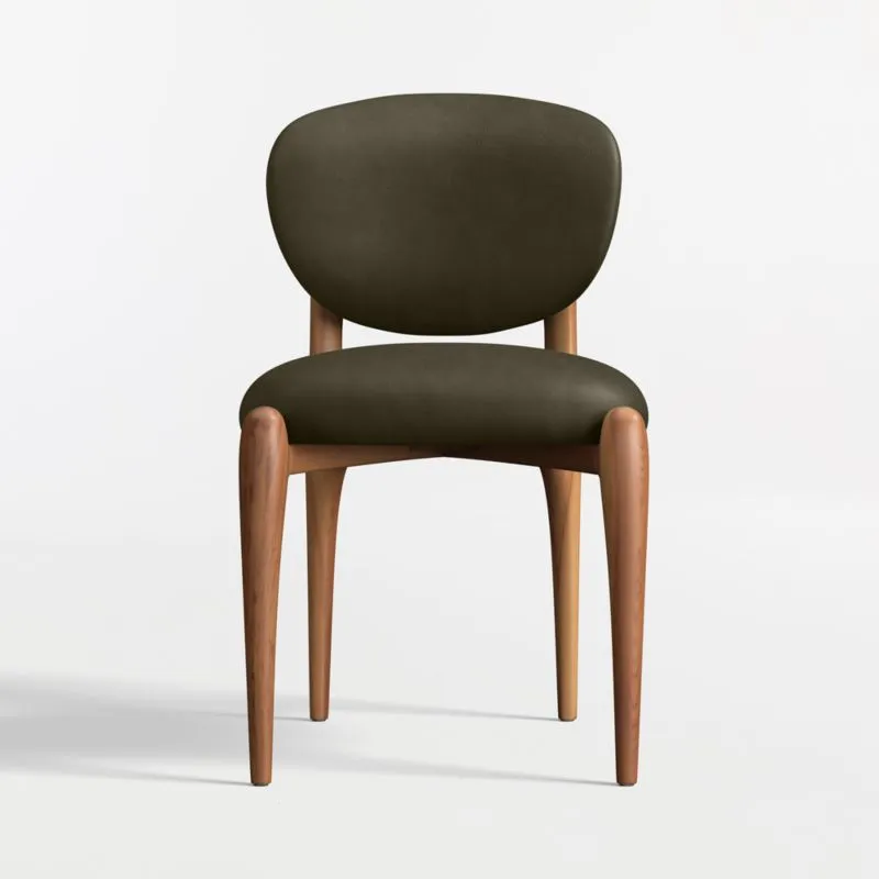 Via Olive Leather Walnut Wood Dining Chair