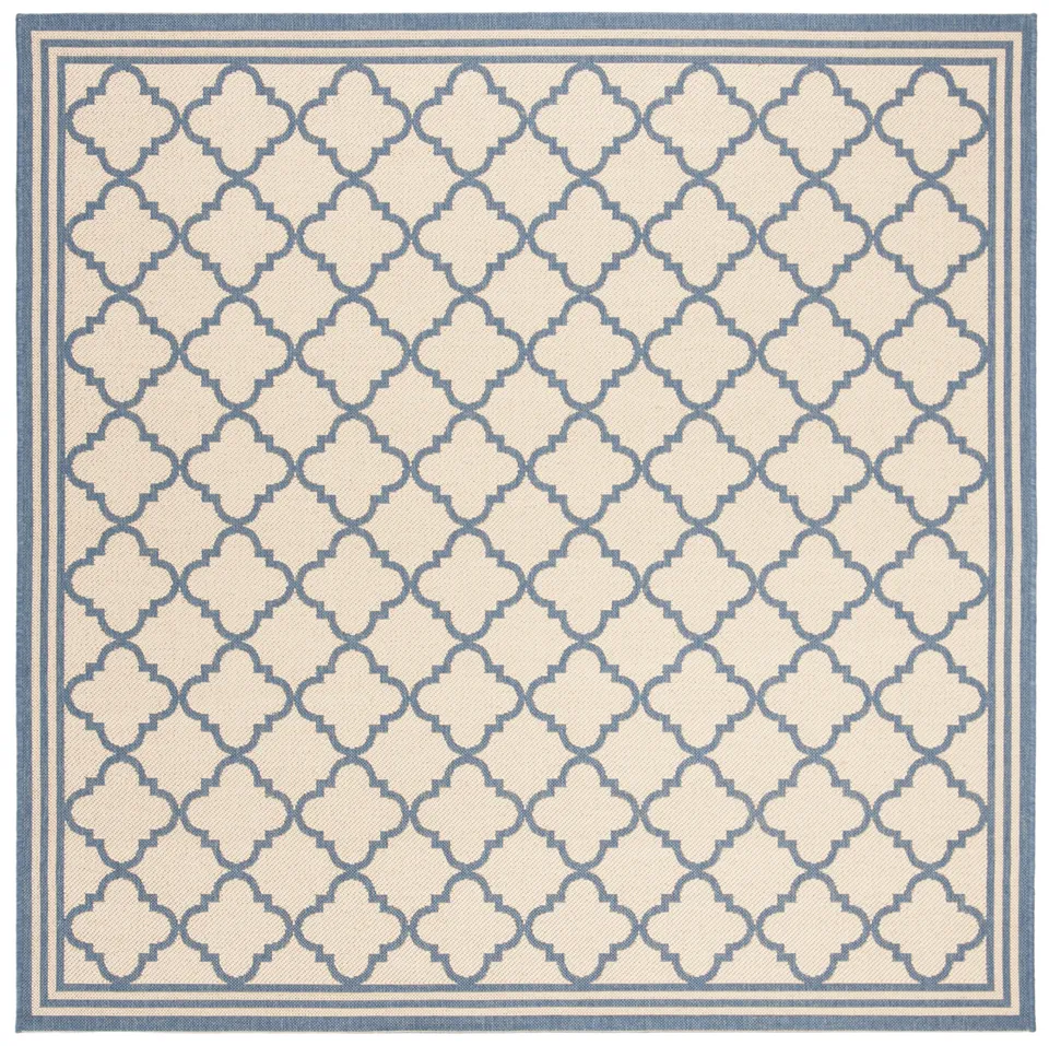 Arlo Home Indoor/Outdoor Woven Area Rug, LND121N, Cream/Blue,  6' 7" X 6' 7" Square