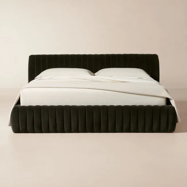Wolcott Channeled Mink Brown Velvet King Bed