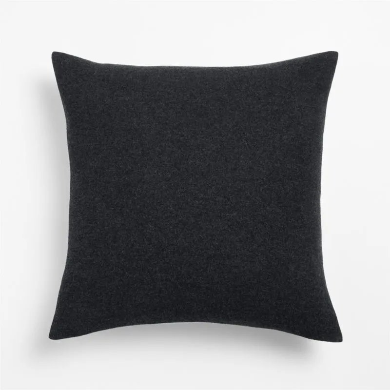 Heathered Wool Blend 20"x20" Ink Black Throw Pillow Cover with Feather Insert