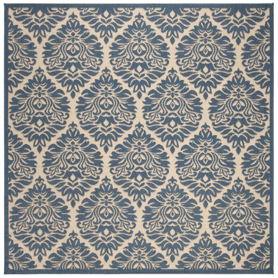 Arlo Home Indoor/Outdoor Woven Area Rug, LND135N, Cream/Blue,  6' 7" X 6' 7" Square