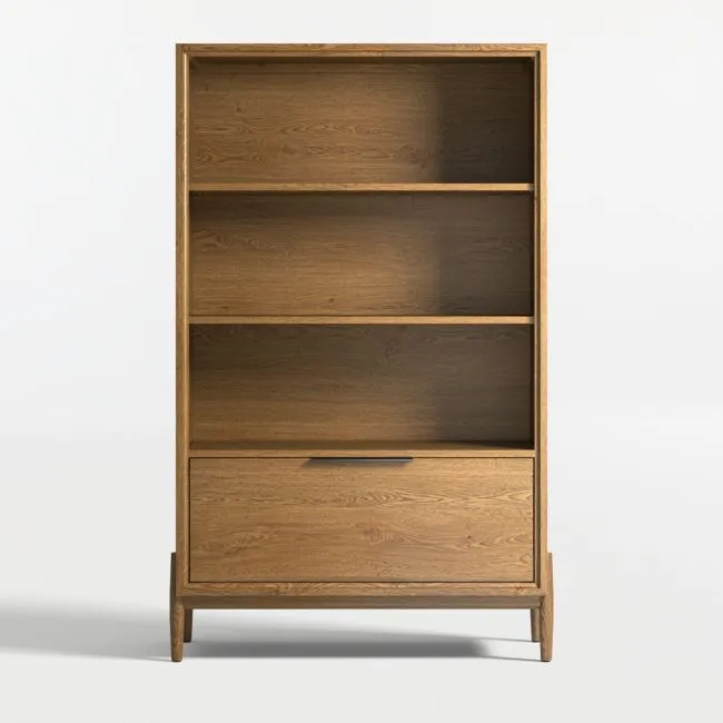 Bodie 36" Flax Brown Wood 3-Shelf Tall Kids Bookcase with Drawer