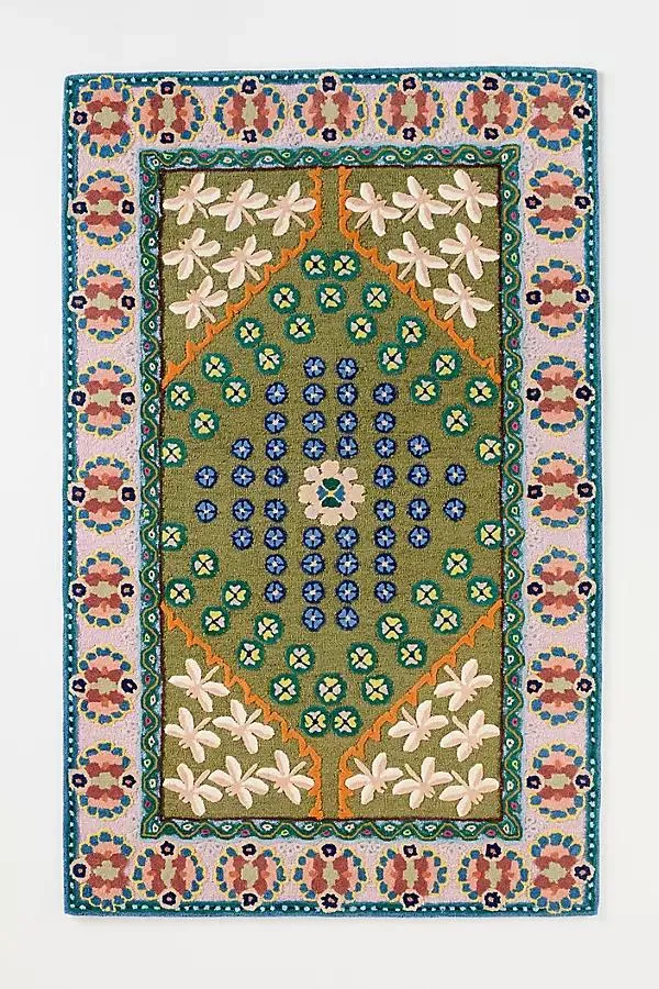 Annora Hand Tufted 100% Wool Dragonfly Border Rug
