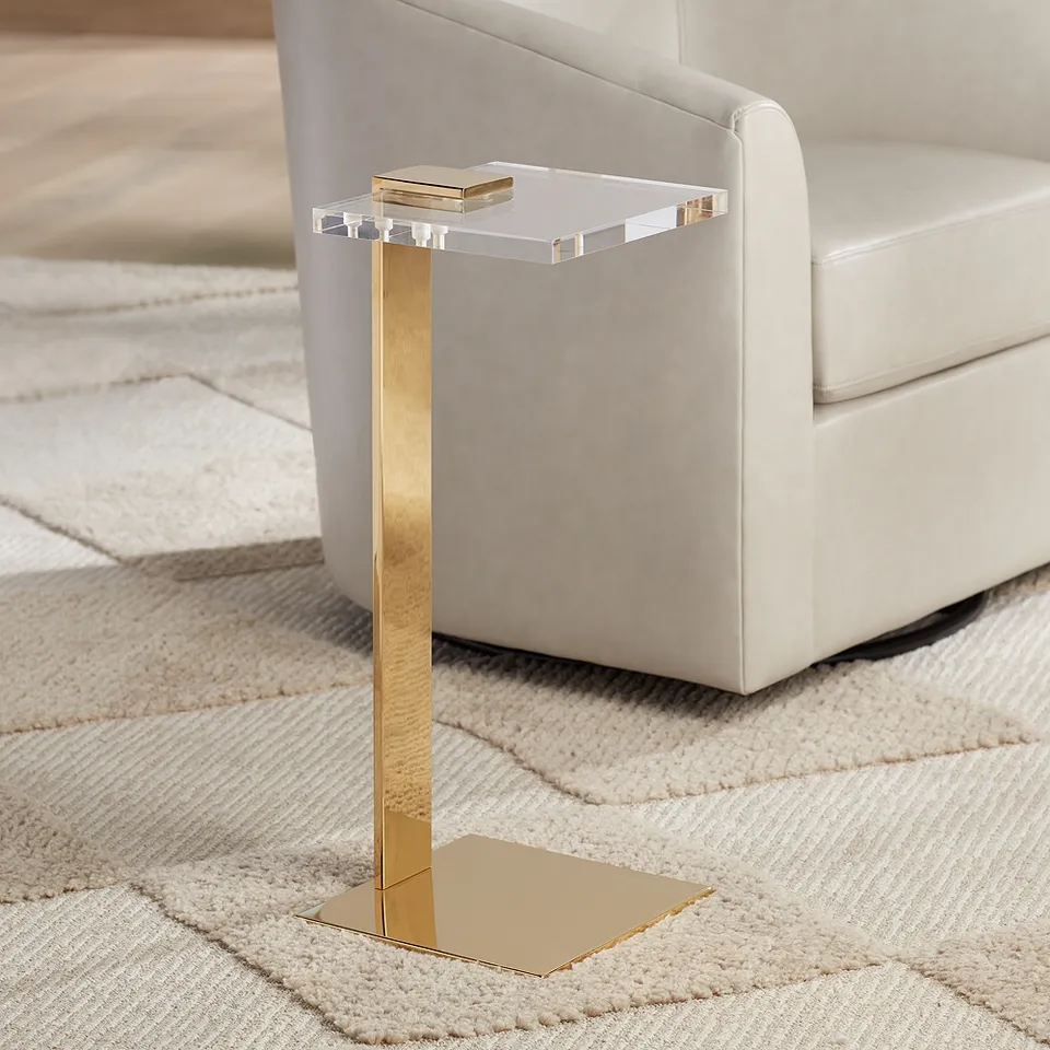 Hanna 10" Wide Gold and Acrylic Square Side Table