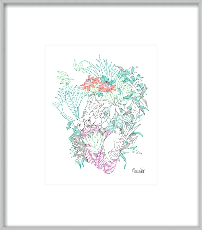 Passionflowers, orchids and the squirrel monkey  by Claire Colin for Artfully Walls