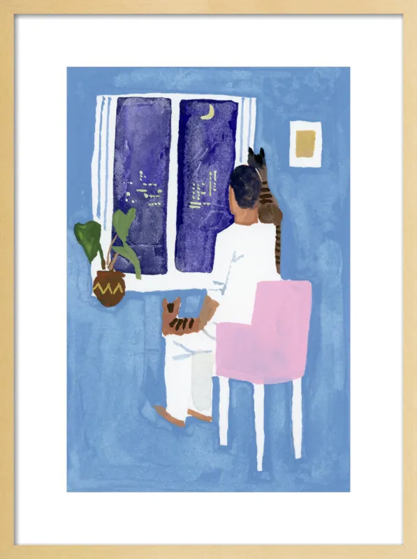 Look at the cat and the moon by Hiroyuki Izutsu for Artfully Walls