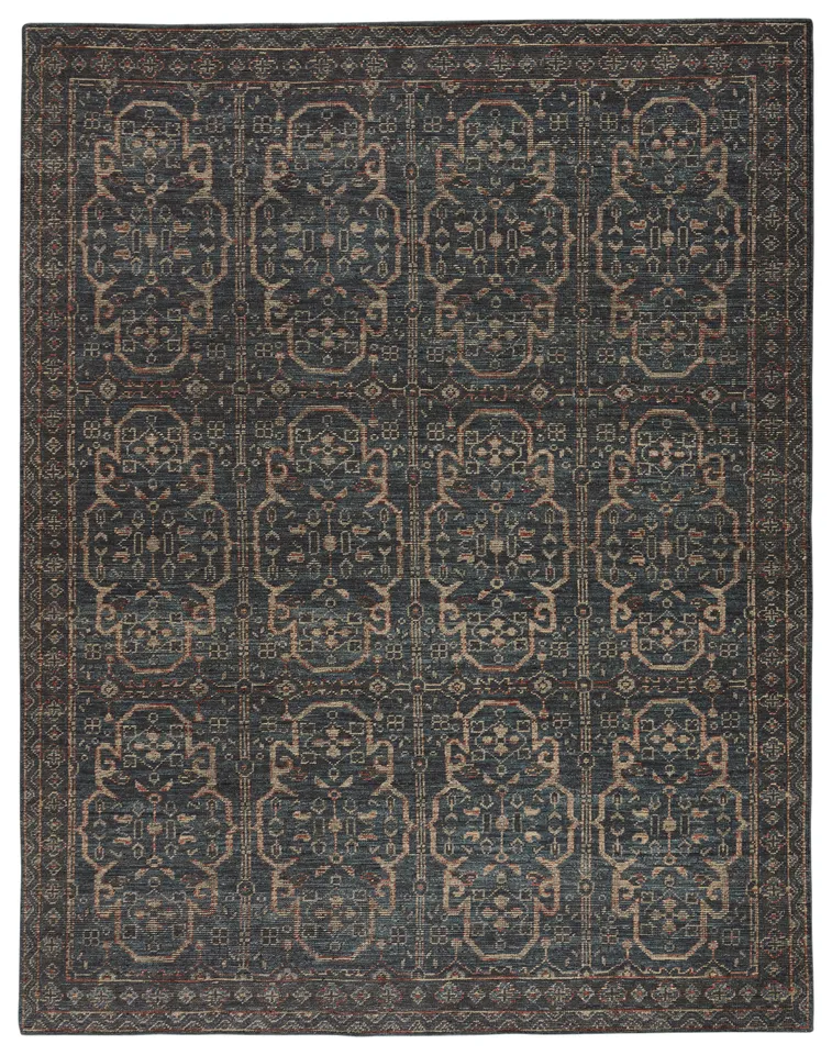 Reynir Hand-Knotted Trellis Blue/ Red Area Rug (10'X14')
