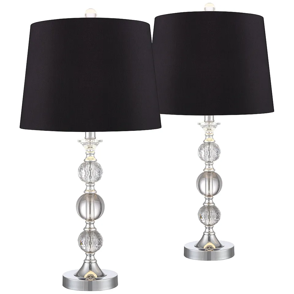 Possini Euro Solange 25" Black Shades and Crystal Table Lamps Set of 2