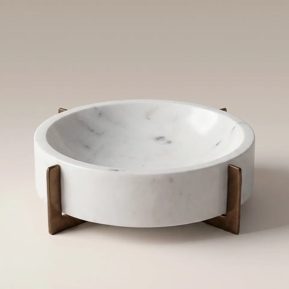 Possini Euro Bindi 9" Wide Round White Marble Decorative Bowl