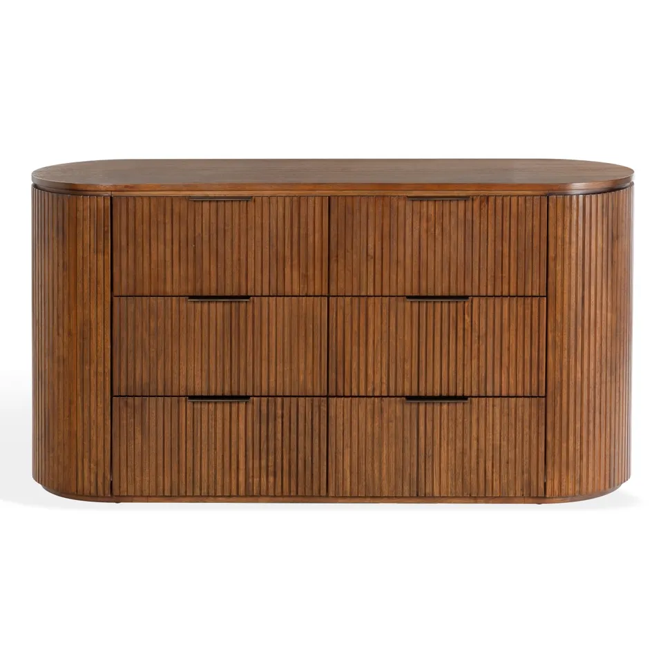 Rikki Fluted 6 Drawer Dresser - Medium Oak