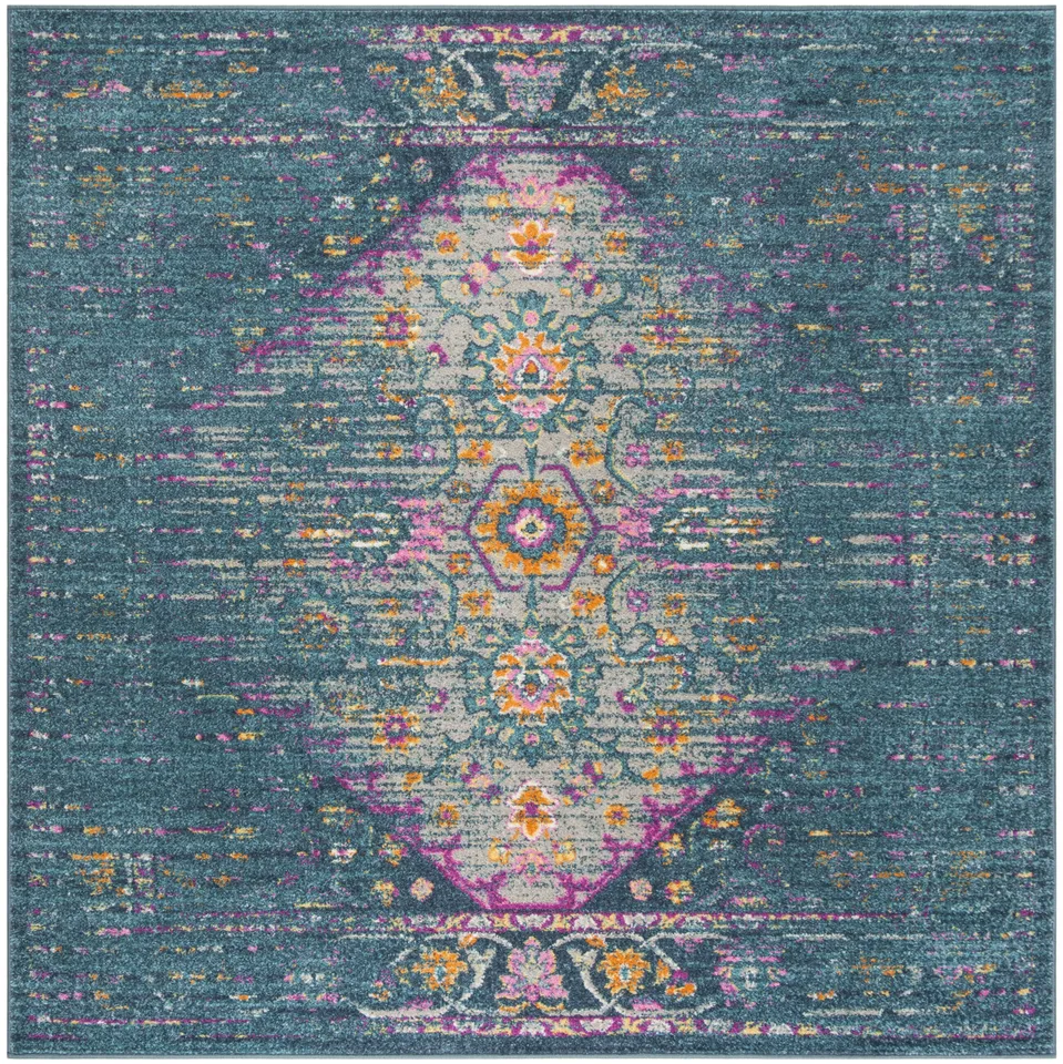 Arlo Home Woven Area Rug, MAD122C, Blue/Fuchsia,  6' 7" X 6' 7" Square