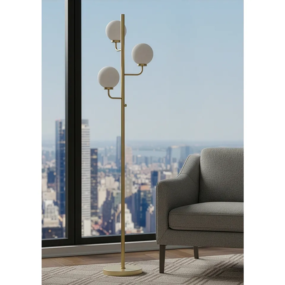 Possini Euro Nivia 66"H Satin Brass Opal Glass 3-Light LED Floor Lamp