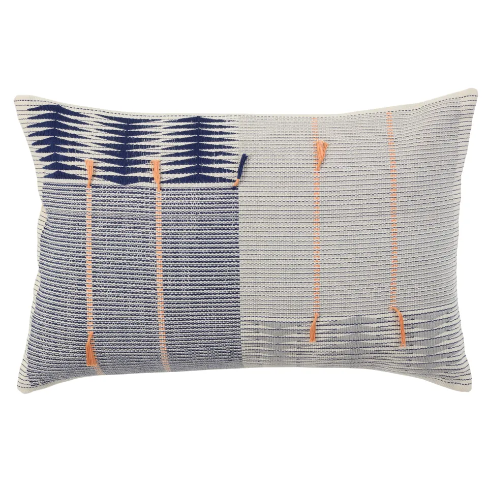 Jotsoma NGW20 Handmade Tribal Navy And Cream Lumbar Pillow Cover (16"x24")