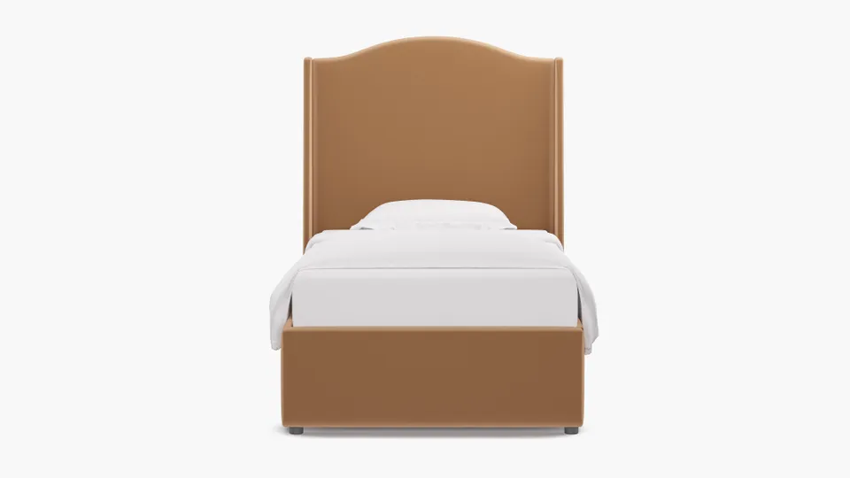 Curved Wingback Bed, Camel Performance Plush Velvet, Twin