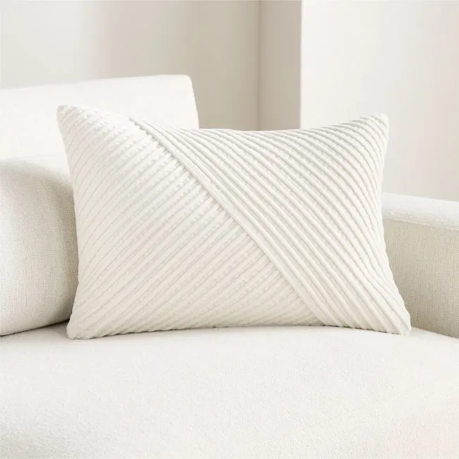 Bowen Ribbed Velvet 22"x15" Arctic Ivory Throw Pillow Cover