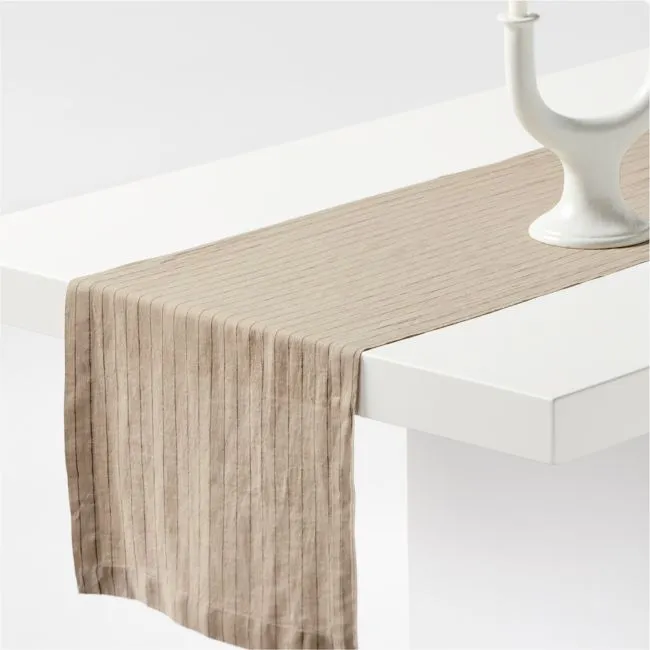 Marin Natural and Earth Brown European Linen Striped Table Runner