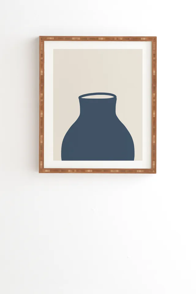 Terracota Blue Vase by Mambo Art Studio - Framed Wall Art Bamboo 12" x 12"
