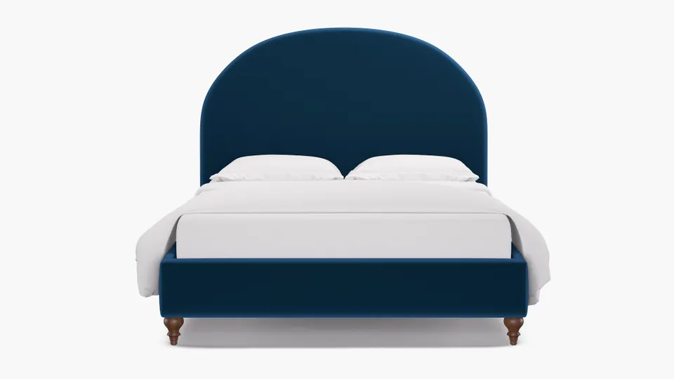 Demilune Bed, Royal Performance Velvet, Walnut Traditional Turned Leg, King