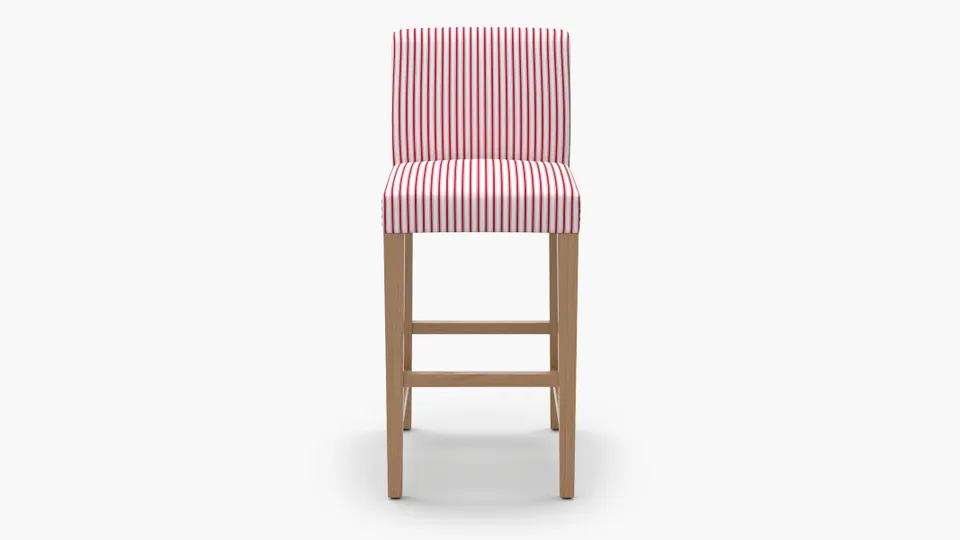 Signature Dining Bar Stool, Red Classic Ticking Stripe, Natural Square Tapered Leg