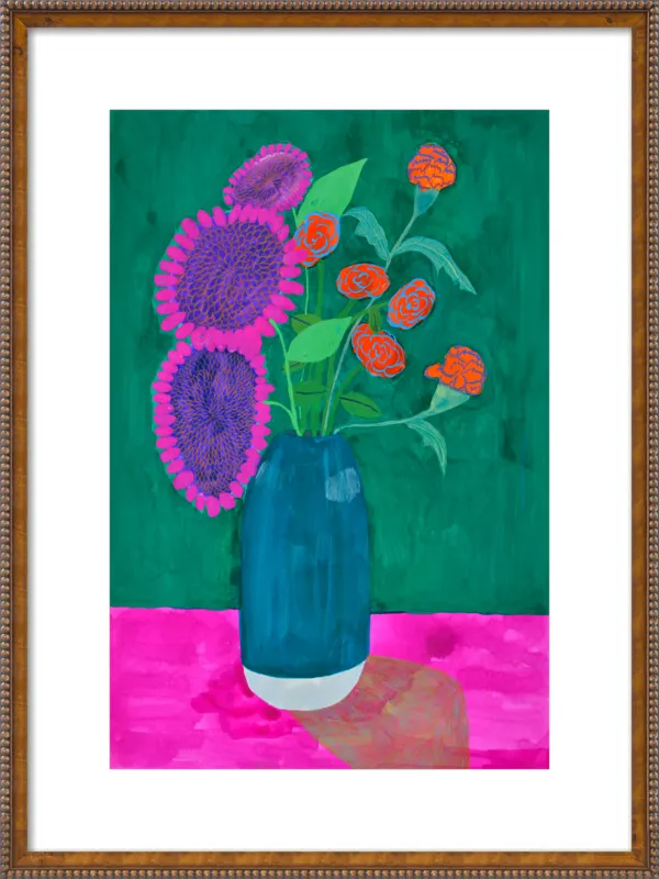 vase with sunflowers and carnations  by Christiane Drapela for Artfully Walls