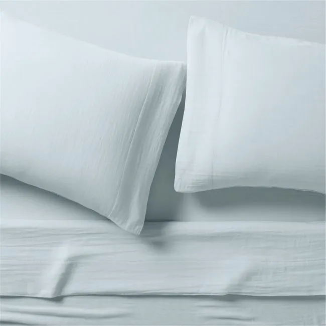 Organic Cotton Gauze Pale Blue Queen Bed Sheet Set