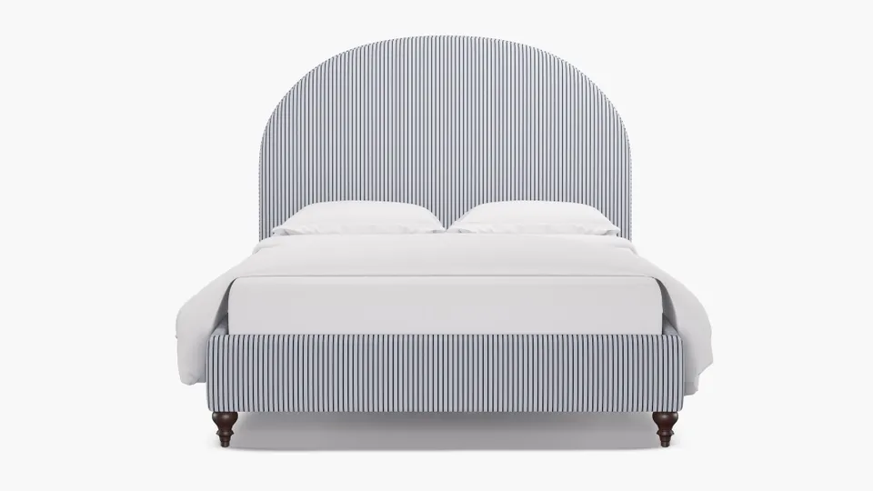 Demilune Bed, Navy Classic Ticking Stripe, Espresso Traditional Turned Leg, Queen