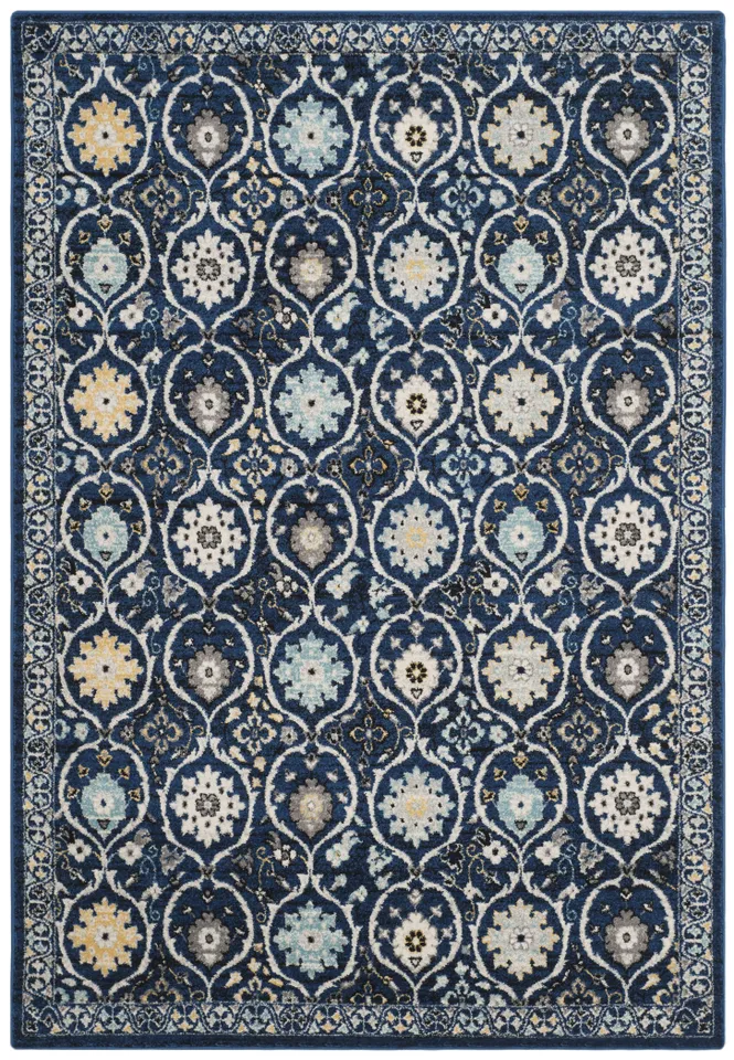 Arlo Home Woven Area Rug, EVK210A, Royal/Ivory,  6' 7" X 9'