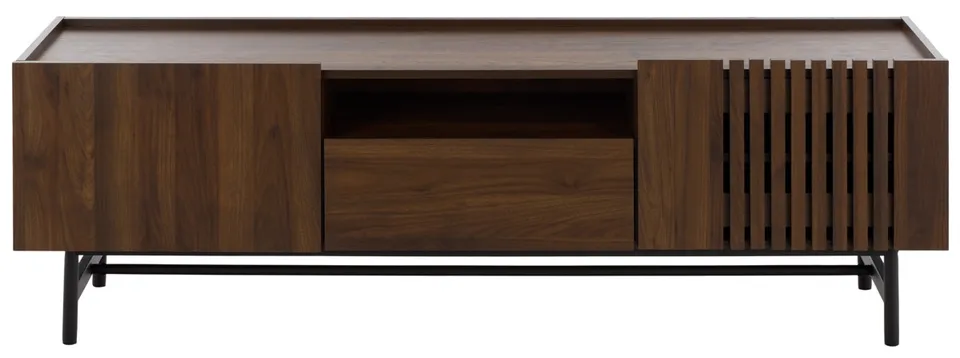 Oona Slat Door 5 Shelf 1 Drawer Media Stand - Walnut / Black