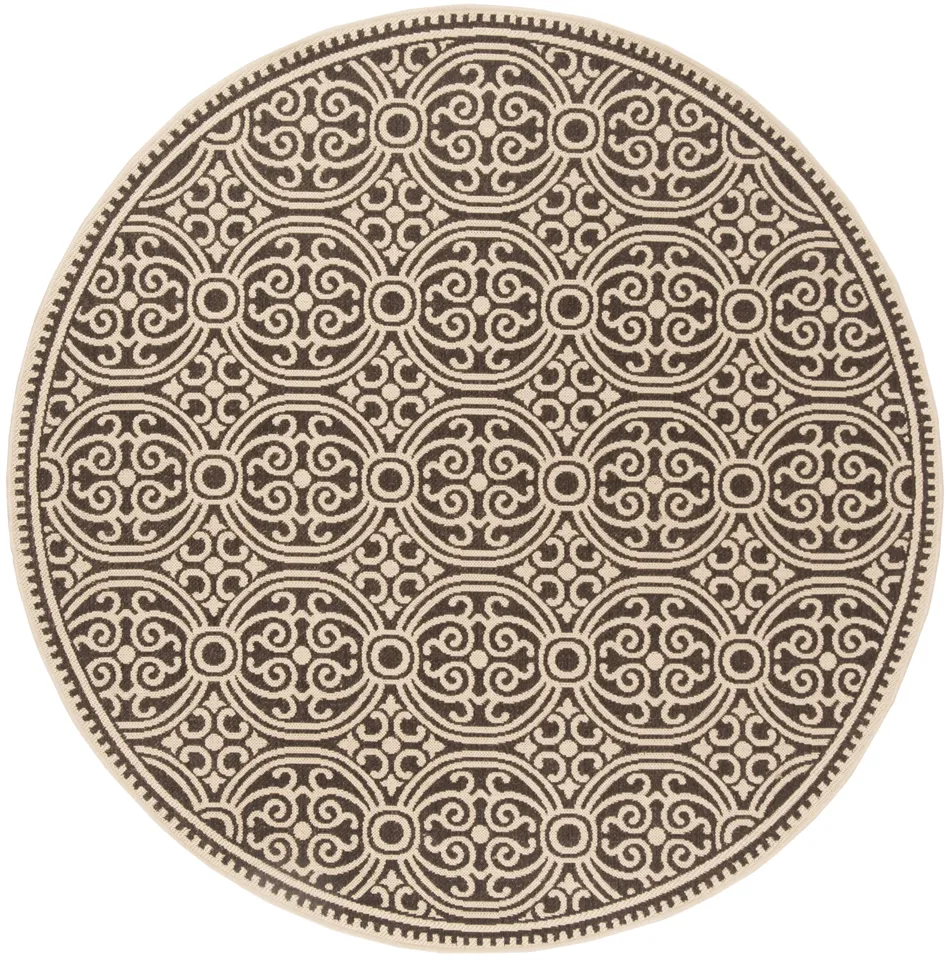 Arlo Home Indoor/Outdoor Woven Area Rug, LND134U, Cream/Brown,  6' 7" X 6' 7" Round