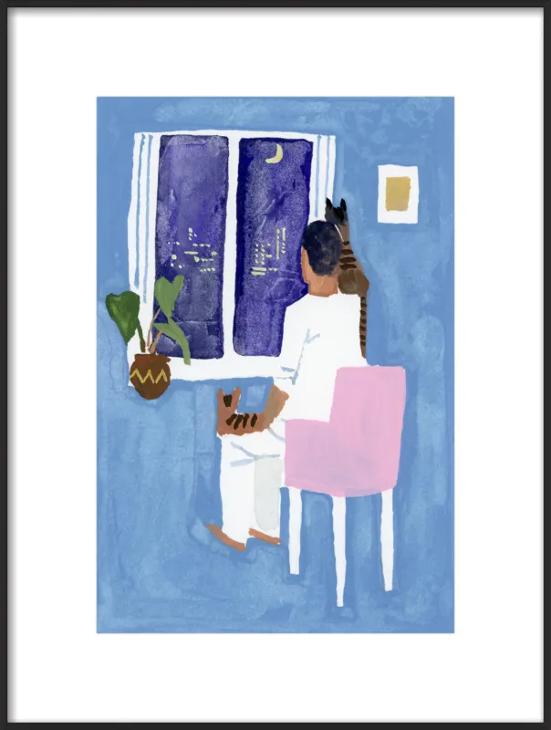 Look at the cat and the moon by Hiroyuki Izutsu for Artfully Walls