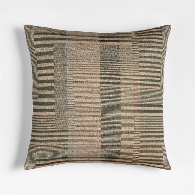 Etta Silk Wool Blend 20"x20" Burnt Green Multi Throw Pillow with Down-Alternative Insert