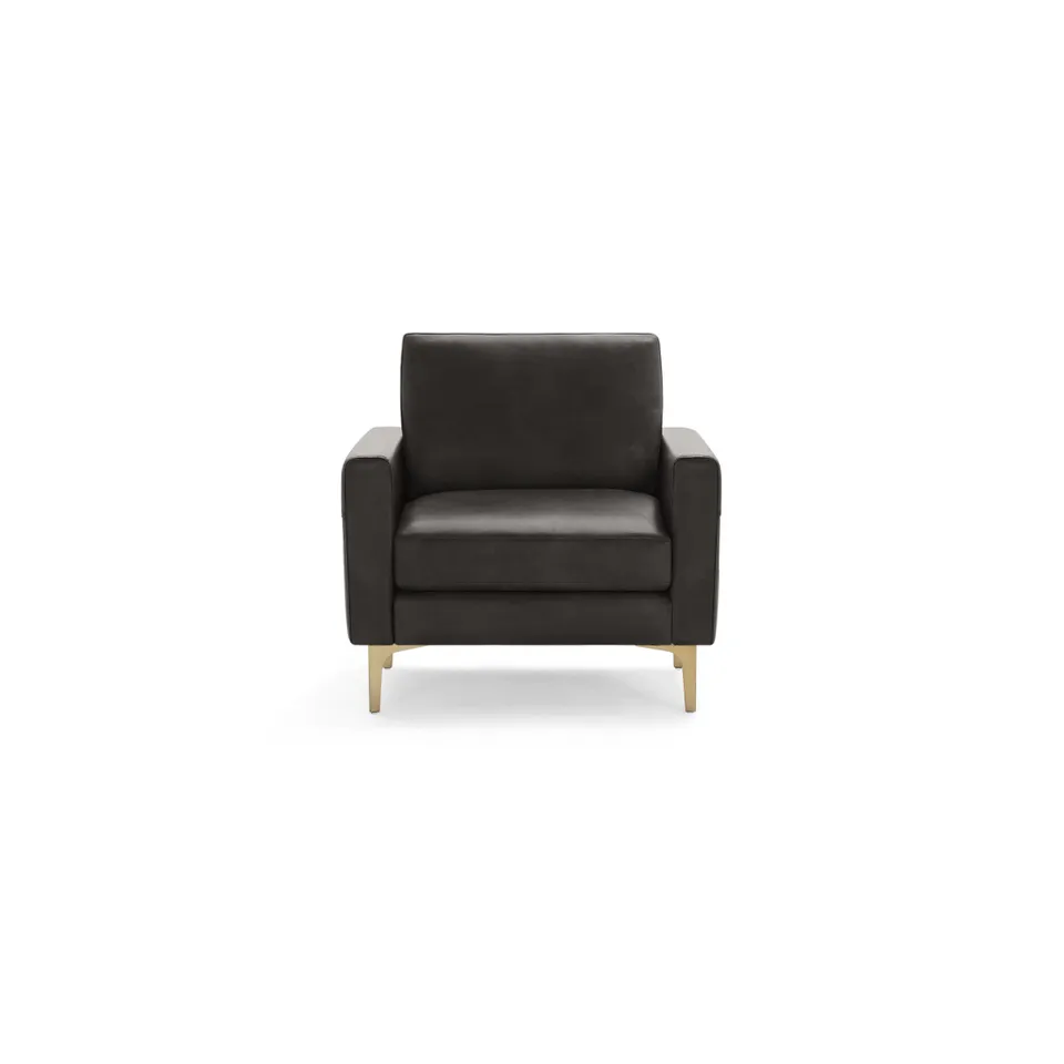 Nomad Leather Club Chair - Slate - Top Grain Leather / Brass - Metal / Block