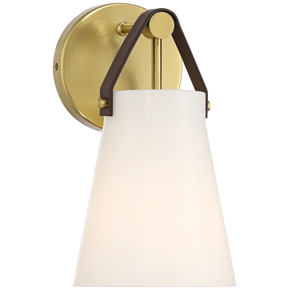 Ashley 10 1/2" High Antique Brass and Leather Wall Sconce