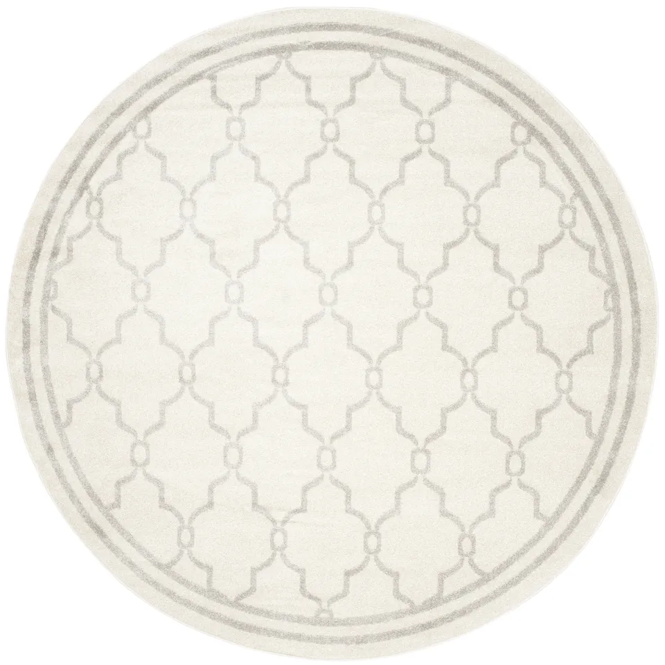 Arlo Home Indoor/Outdoor Woven Area Rug, AMT414E, Ivory/Light Grey,  5' X 5' Round