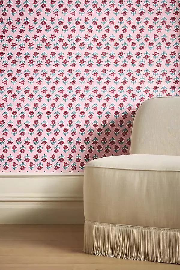 Furbish x Mitchell Black Sabrina Pink Floral Wallpaper