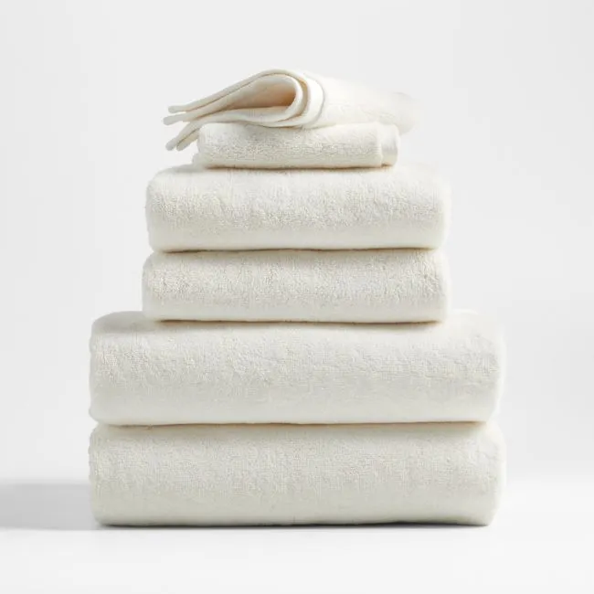 Classic Organic Turkish Cotton Ivory Bath Towels, Set of 6