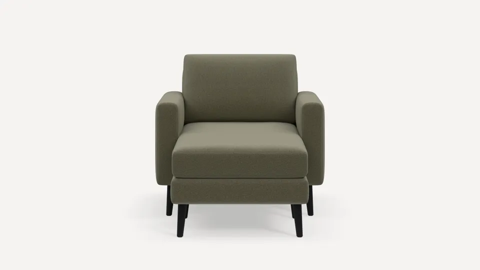 Nomad Armchair with Chaise - Moss Green - Performance Flatweave / Ebony - Wood / Block
