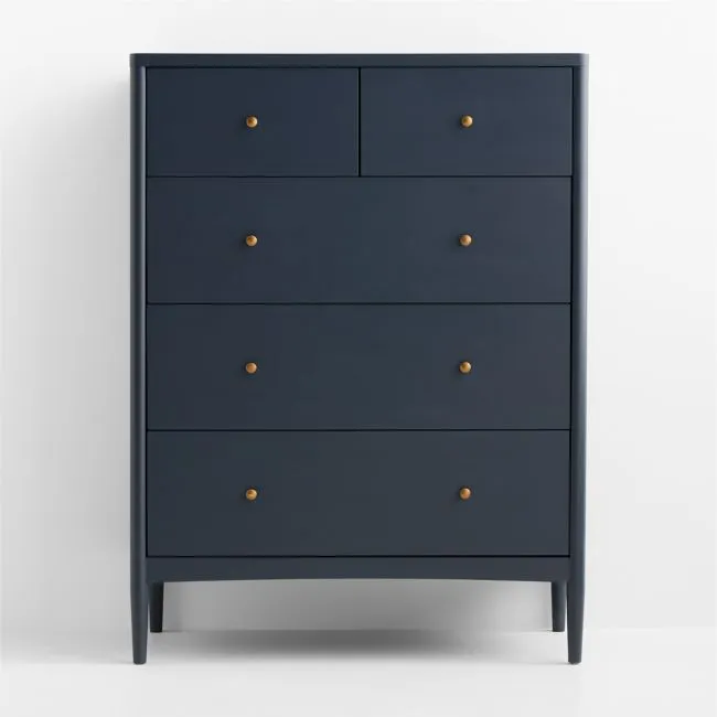 Hampshire 36" Navy Blue Wood Tall 5-Drawer Kids Dresser