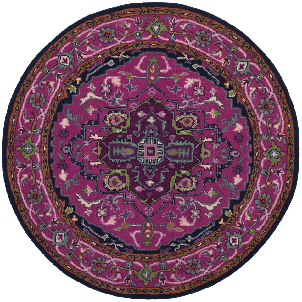 Arlo Home Hand Tufted Area Rug, BLG541C, Pink/Navy,  5' X 5' Round