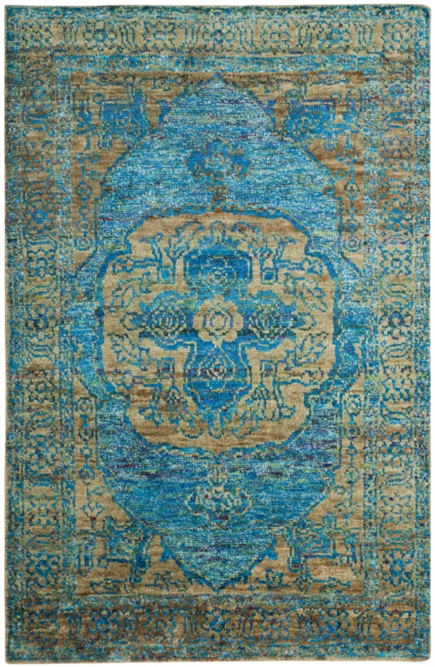 Arlo Home Hand Knotted Area Rug, TGR603B, Teal/Beige,  5' X 8'